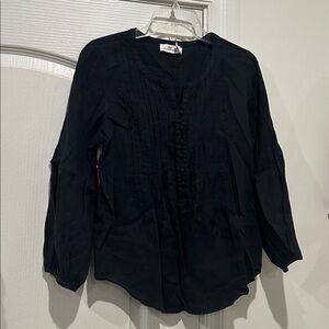 Vineyard Vines LINEN Elegant Black Blouse